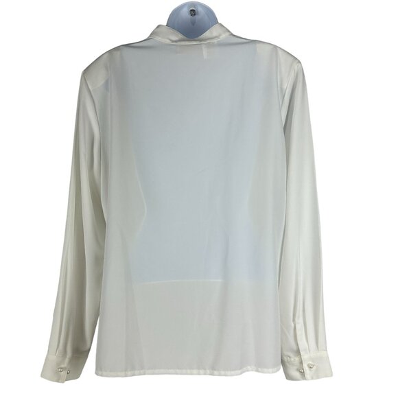 Liz Baker Women's V-Neck Button Down Shirt Size 12 White Long Sleeved - Picture 4 of 7